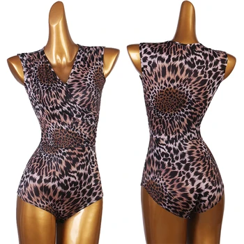 

Fashion Latin Dance Top Leopard Print Tango Salsa Cha Cha Flamenco Ballroom Practice Wear Rumba Samba American Clothing DCC510