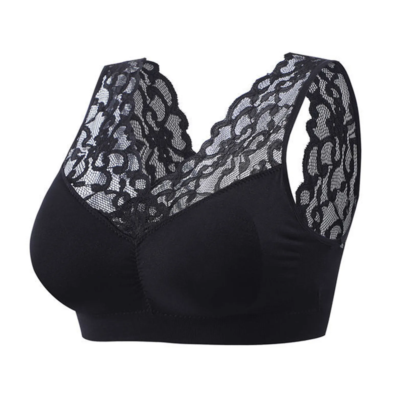 Бюстгальтер женский кружевной черного цвета бесшовный бюстгальтер с эффектом