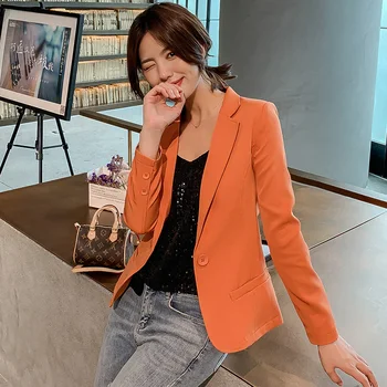 

Women Blazers Spring and Autumn New Korean Version of A Button Long Sleeves Suit Jacket Women Short Fashion Suit Coat