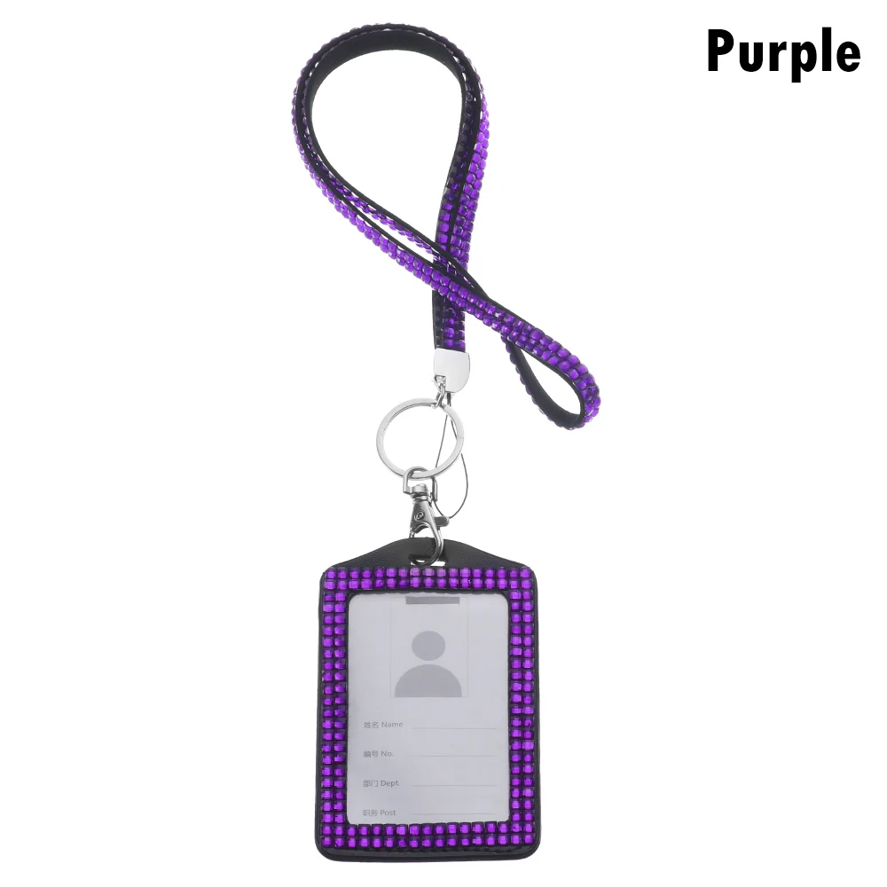 purple 1 шт. шикарный значок с горным хрусталем держатель для карт со шнуром вертикальный бизнес бедж протектор унисекс Чехол Многофункциональный чехол для карт - Цвет: purple