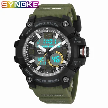 

SYNOKE Outdoor Sports Men Quartz Watches Military Waterproof LED Double Movement Shockproof Men Digital Watch Relogio Masculino