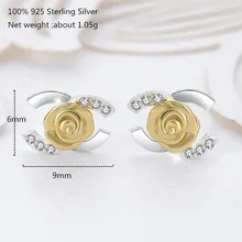 Стерлингового серебра 925 пробы цветок серьги гвоздики женские блестящие золотые серьги для женщин маленькие Ювелирные серьги 925 серебро