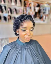 Pre arrancado corte Pixie peluca 250% para las mujeres negras Pixie Peluca de cabello humano nudos blanqueados corto de la onda de agua de Bob de fuente peluca Remy