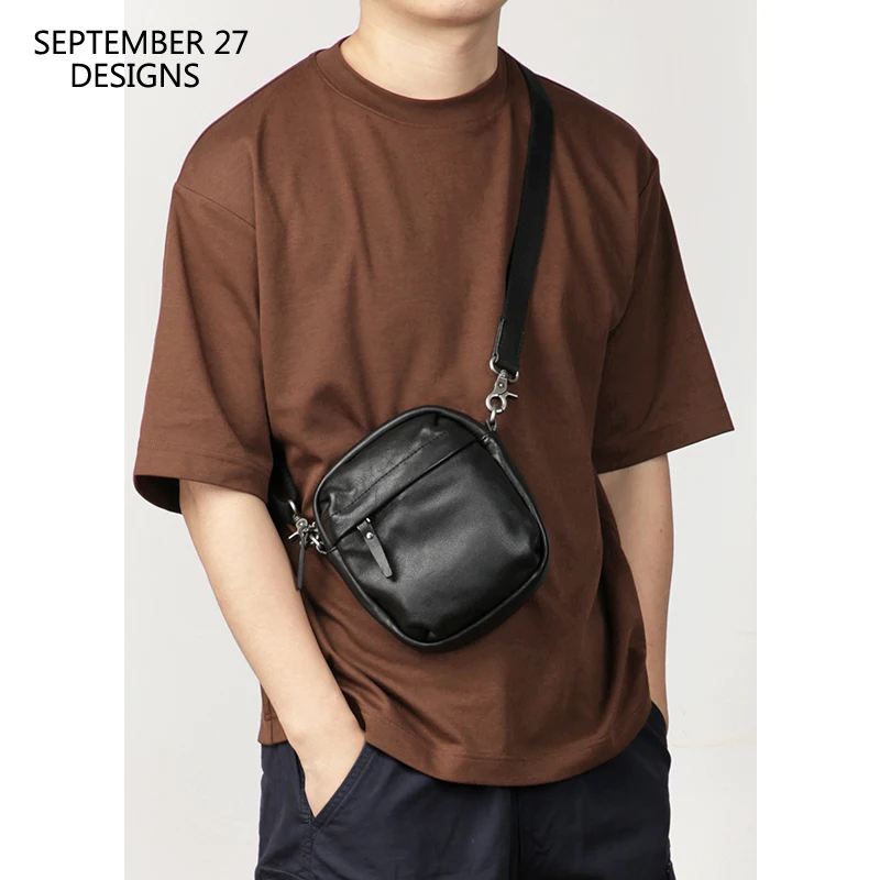 

New Fashion Men Mini Satchels Genuine Leather Luxury Handmade Male Small Messenger Crossbody Bag Retro Storage Cell Phone Bags