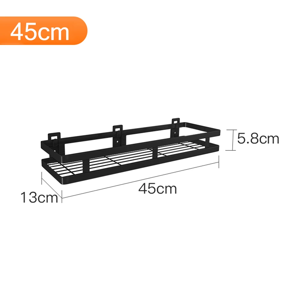 Полка для хранения на стене из нержавеющей стали без ногтей черная Полка для специй для кухни ванной комнаты разные размеры - Цвет: 45cm
