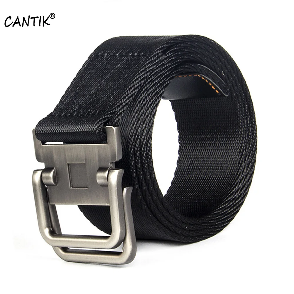 CANTIK Black Double Ring Metal Buckle Metal Quality Comfortable Soft Nylon Leisure Style Belts for Men Jeans Accessories CBCA108