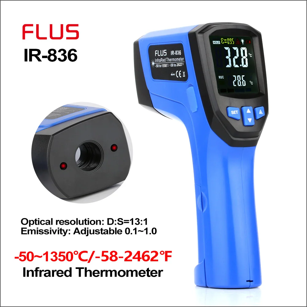 

FLUS Laser Infrared Thermometers IR Thermometer Double Laser Point Handheld Digital Electronic Outdoor Hygrometer Thermometer