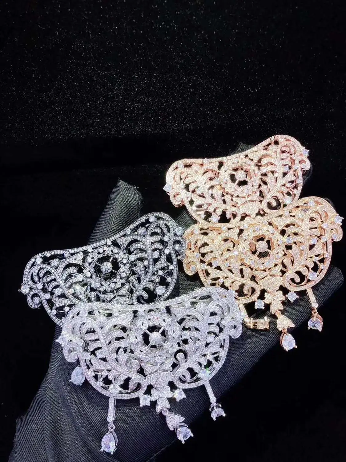 60x70mm golden plated cubic zircon Micro Pave flower pendant tassel | Украшения и аксессуары
