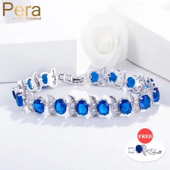 

Pera European Design Natural Blue Sapphire Cubic Zirconia Topaz 925 Sterling Silver Jewelry Big Charm Bracelet for Women B079