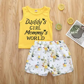 

2PCS Infant Baby Girl Sleeveless Vest Letter Tops+Floral Shorts Outfit Set Kids Clothes Beach Suit