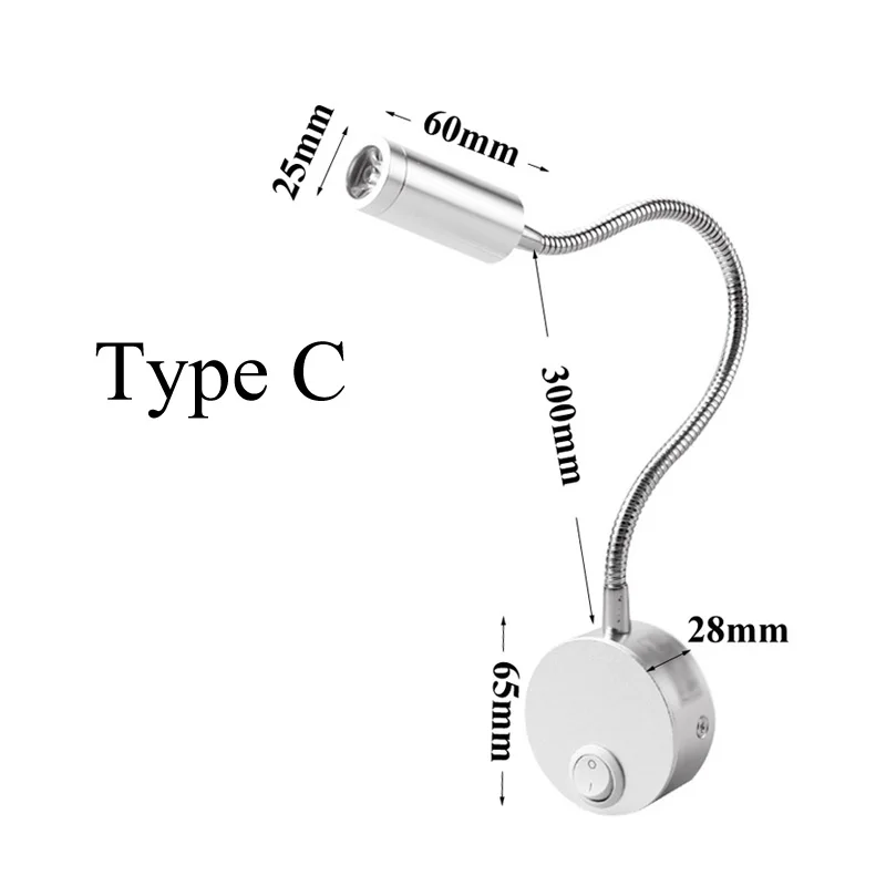 LED Hose Wall Lamp  1W 3W  Flexible Hotel Bedside Reading Wall Light Modern Fashion Book Lights Aluminum LED Bulb AC85-265V 3