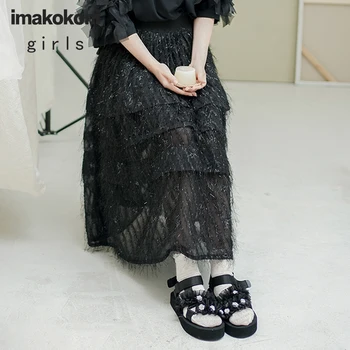 

imakokoni black bright silk fringed skirt original design wild simple skirt female summer 203010