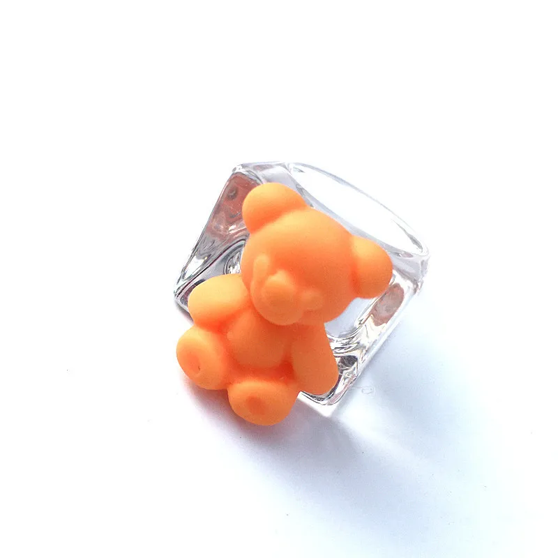 Cute Funny Bear Animal Acrylic Rings For Women Cartoon Colorful Resin Transparent Wide Finger Ring For Girl Party Jewelry Gift
