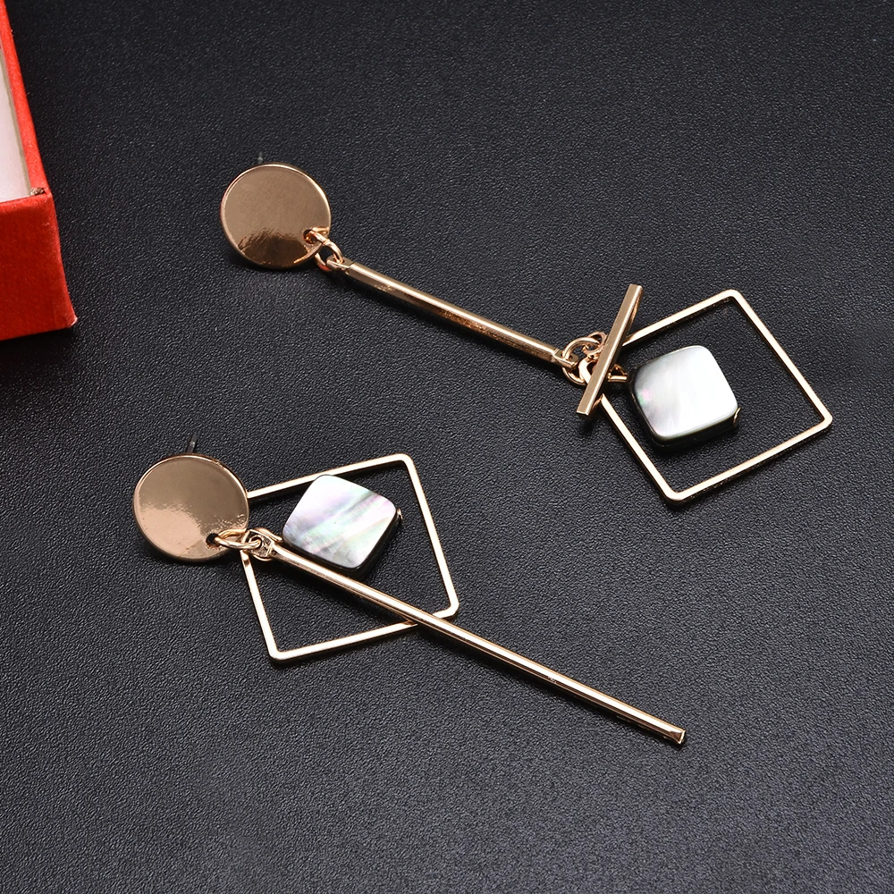 

Korean Temperament Shell Asymmetric Rectangular Tssel earrings For Women Drop Dangle Earrings for Women Personality Gift Jewelry