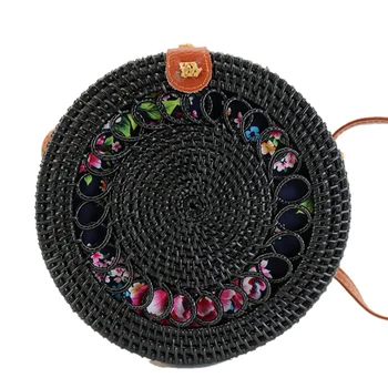 

Round Beach Rattan Bag Women Colorful Handmade Woven Straw Bags Bohemia Beach Shoulder Bag Circle Handbag