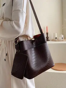 

Vintage Fashion Crossbody Bucket Bag 2019 New Quality Leather Women's Designer Handbag Crocodile pattern Shoulder Messenger Bag