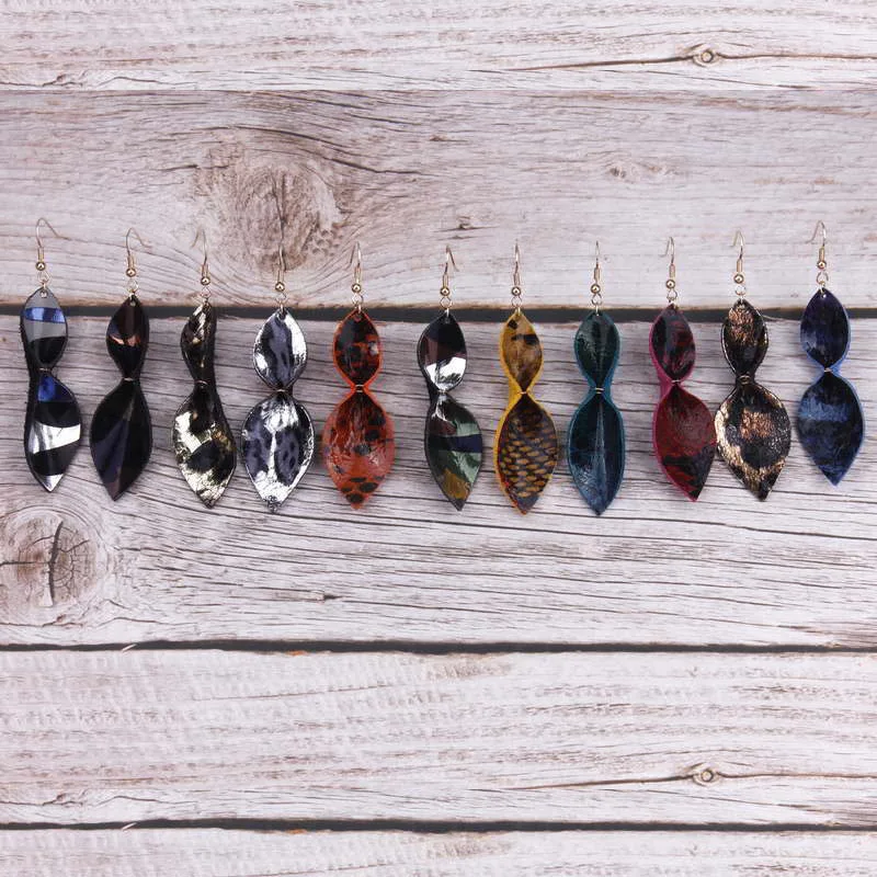 

ZWPON Wonderful Genuine Leather Pinched Leaf Earrings for Women Fashion Narrow Teardrop Earrings Jewelry Wholesale