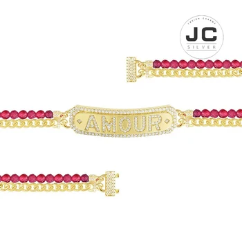 

New Fashion Charms Silver 925 Original Engraving,Yellow Silver Amour Bracelet For Women With Mono Logo Glamour Zircon Jewelry