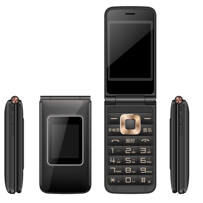 Разблокированный флип двойной экран Две sim-карты мобильный телефон большой с голосом и мелодией Palyer фонарик 2800 мАч камера Запись GSM сеть - Цвет: black