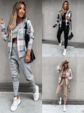 

Women's sports suit zipper hooded jacket warm 3-piece set black camisole and casual trousers new autumn and winter 2021