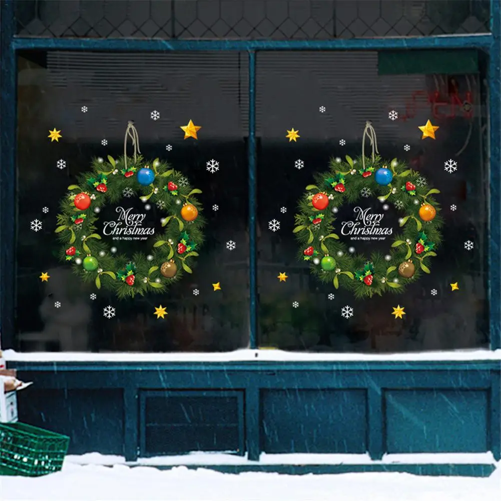 Рождественский венок, наклейки на стену, оконное стекло, секционная наклейка, Санта Клаус, Фреска, искусство, год, рождественские украшения для дома