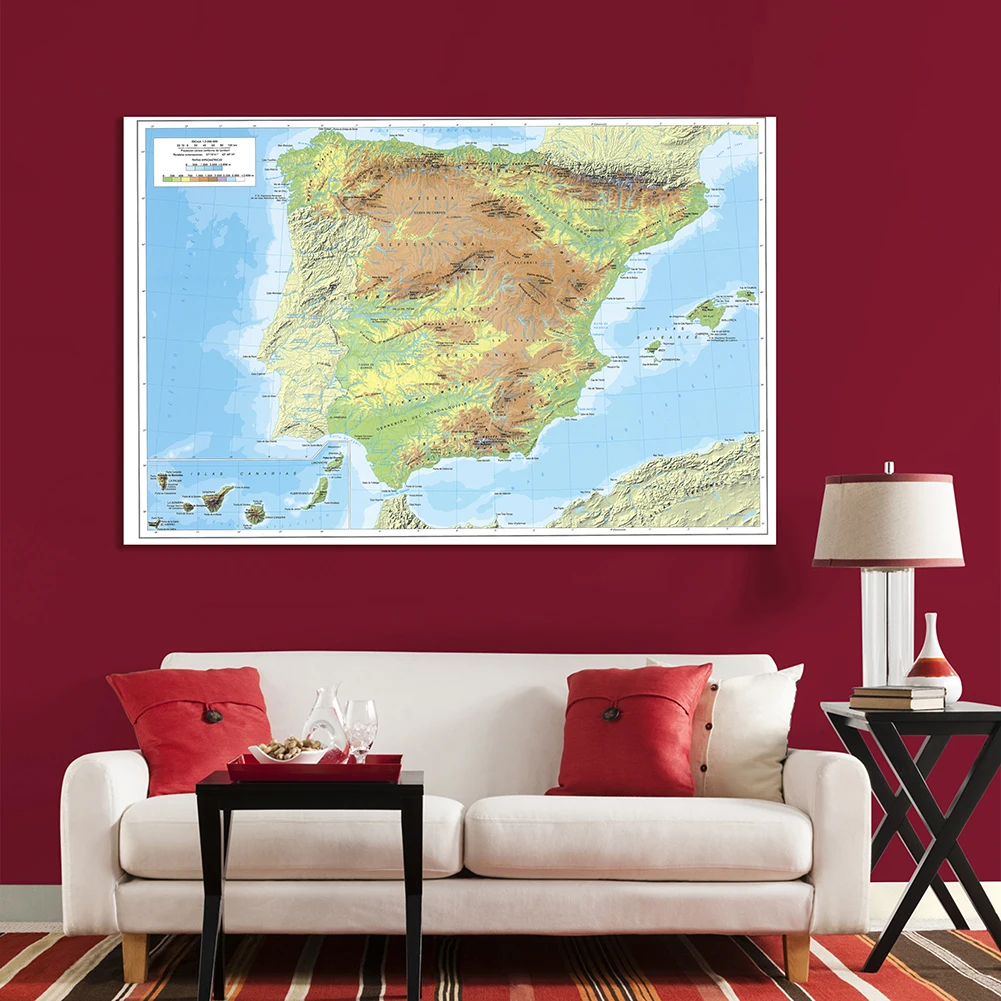 225*150 Cm The Spain Topographic Map In Spanish Non-woven Canvas Painting Large Poster Wall Home Decoration School Supplies