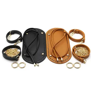 

5Pieces/Set DIY Handmade Crochet Handbag Pouch Accessories Artificial Leather Shoulder Strap Chain Handle Bag Bottom Replacement