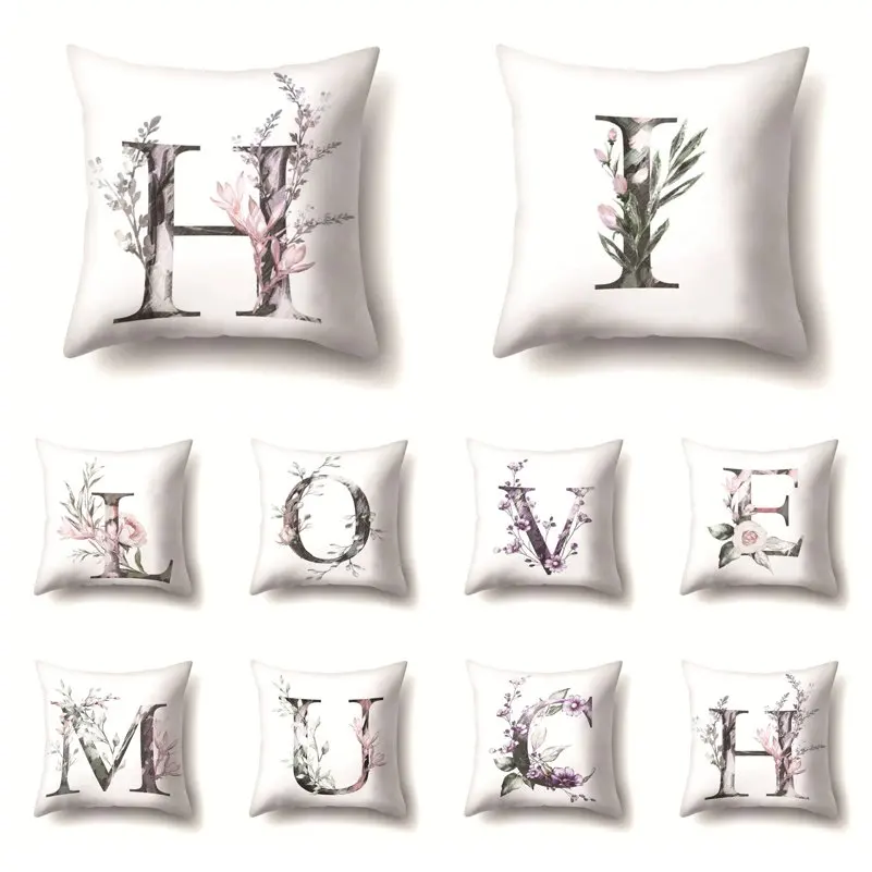 45*45cm Letter Alphabet Printed Polyester Throw Pillow Cushion Cover for Home Decor Sofa Decorative Pillowcase Capa de Almofadas