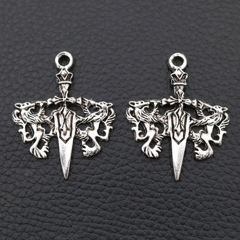 

WKOUD 6pcs Antique Silver Dagger Crosses Pendant Vintage Crosses Charm Double Silver Dragon Charms Metal Ornament 38*30mm A583