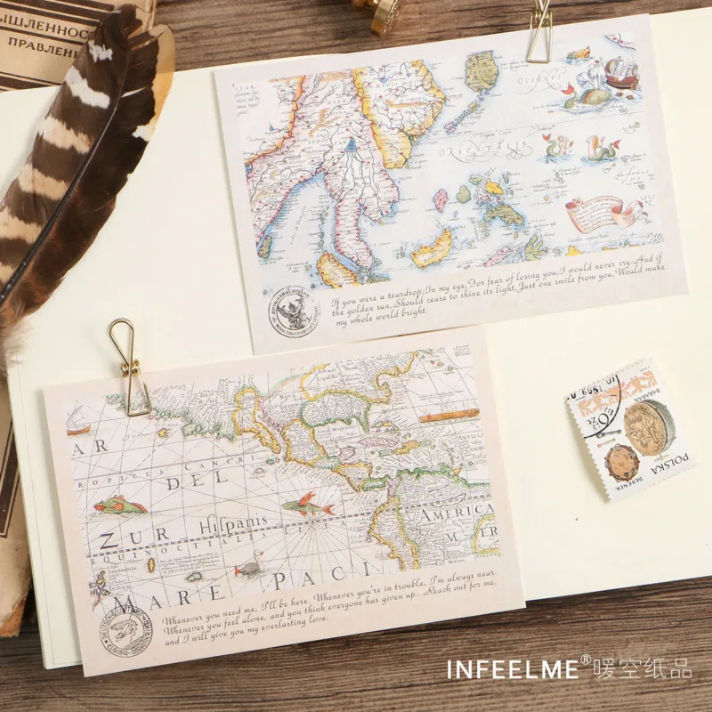 30pcs Retro World Travel Map Postcard Writable Decoration Cards Journal Wall Sticker Photo Props Greeting Paper Stationery Gift