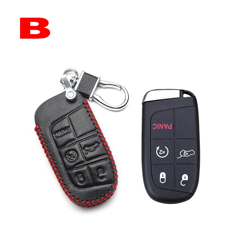 Кожаный чехол для автомобильных ключей, чехол 2/5 кнопки дистанционного Управление для ключей Крышка для Jeep Renegade Cherokee Wrangler компасы liberty брелок для автомобильных ключей - Название цвета: B Red line