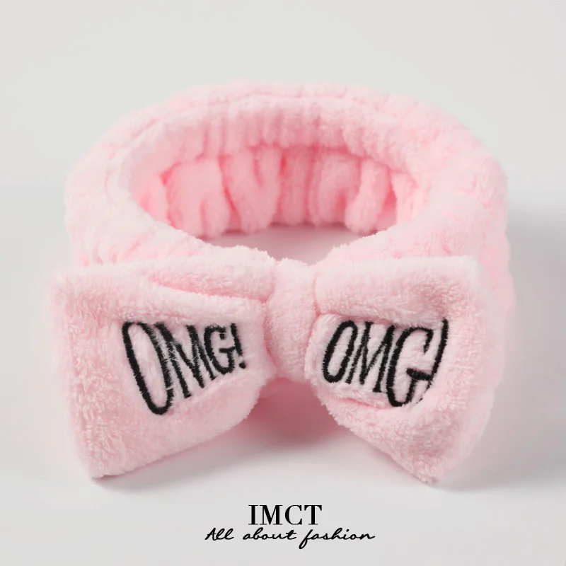 pink OMG дизайн коралловый флис мягкий бант повязки на голову Прекрасный Бант головные уборы мытье лица банная маска макияж тюрбан для женщин девочек аксессуары для волос - Цвет: pink