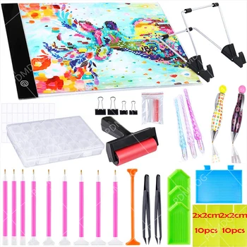 

Diamond Painting Cross Stitch Tool Set A4 LED Light Pad, Pen, Tweezers, Clay, Tray, Roller and Diamond Embroidery Box Accessorie