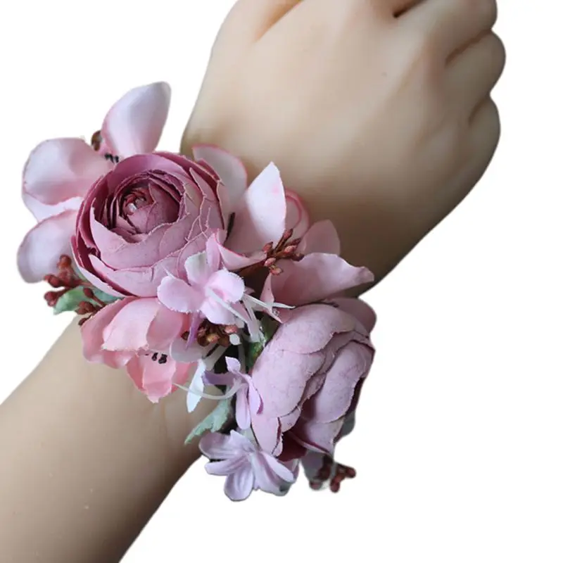 Wrist Corsage Мужские Женские свадебные корсаж-бутоньерка заколка для волос искусственная цветочная ткань Листья бисером вечерние украшения для дома - Цвет: Wrist Corsage