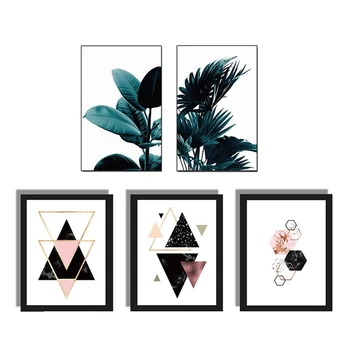 

3 Pcs Nordic Decoration Geometric Wall Art Canvas Unframed 21cm x 30cm & 2Pcs Creative GREEN PLANT