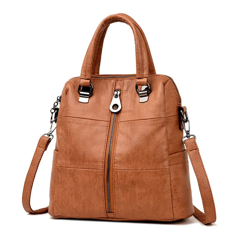 Brown 3-в-1 Для женщин кожаные рюкзаки Винтаж женская сумка Sac a Dos дамы Bagpack Сумки и рюкзаки, школьные сумки для девочек с элегантным дизайном - Цвет: Brown