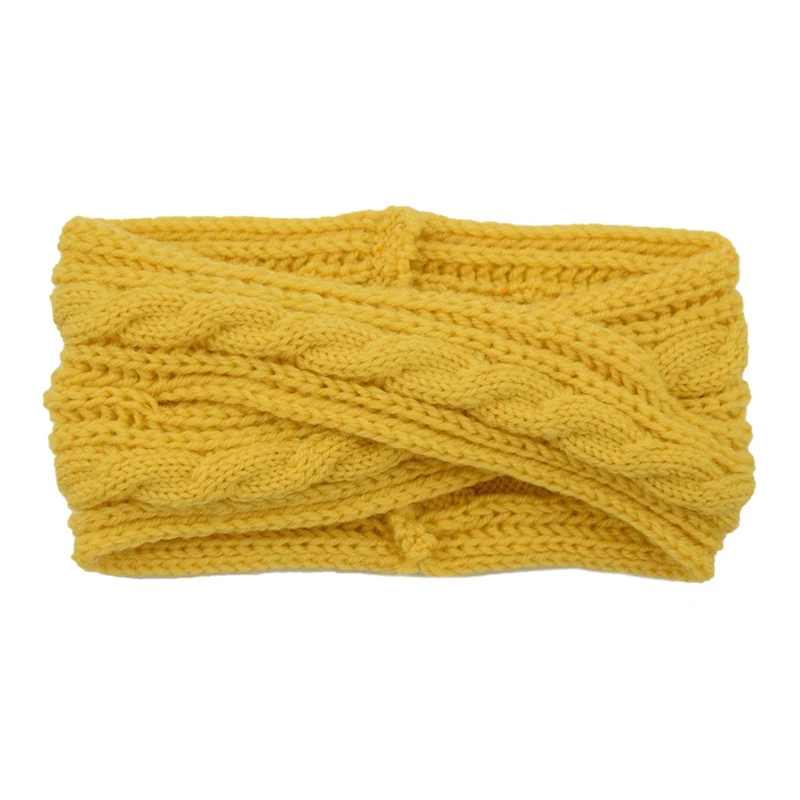 Модная женская теплая шерстяная головная повязка ручной вязки, милая повязка для волос для девочек, зимняя теплая вязаная повязка на голову с ушками, тюрбан - Цвет: Цвет: желтый