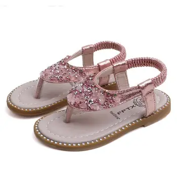 

2020 Summer New Girls Rhinestone Thong Sandals Korean Female Baby Princess Shoes Roman Sandals And Slippers