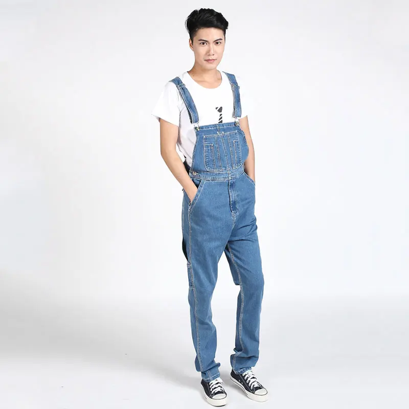 

Men's Denim Overalls Huge Denim Bib Pants Fashion Pocket Jumpsuits Jeans For Men More Sizes 28-46 48 50