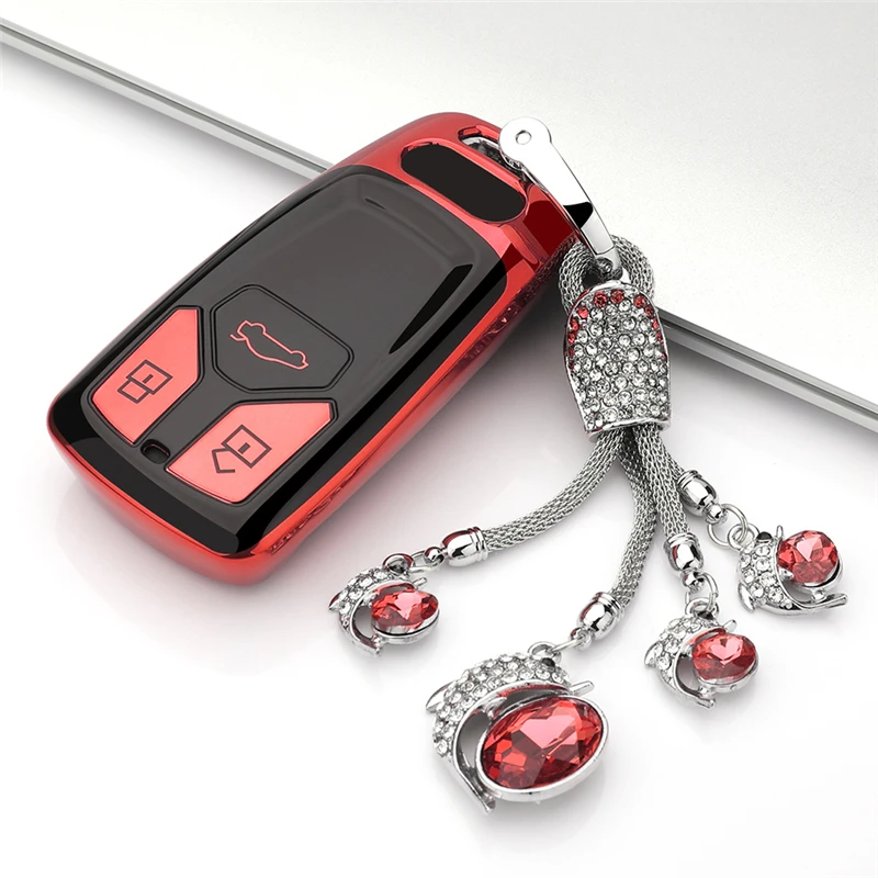 New soft TPU Car Key Cover Case For AUDI A4 B9 Q5 Q7 TT TTS 8S Auto Key Shell decoration keyring keychain durable waterproof