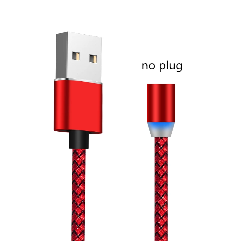 Magnetic USB Cable 2M 2.4A Micro USB Type C LED Lighting Cable Magnet USB Tape C Cabo for iPhone Samsung Xiaomi Charger Cable - Цвет: Red Cable no Plug