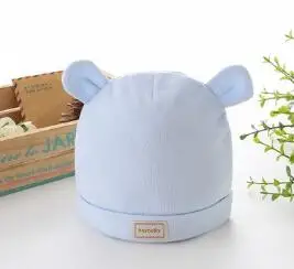 Blue bear Весенне-осенняя хлопковая детская шапка для новорожденных, детская шапка с мишкой, плюшевым мишкой, шапка с мультяшным рисунком, хлопковые шапки для новорожденных, аксессуары - Цвет: Blue bear