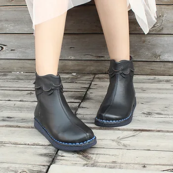 

Xiangban Original Vintage Handmade Ankle Boots Women Shoes Flat With Round Toe Casual Female Shoes Flat Boots Comfortable