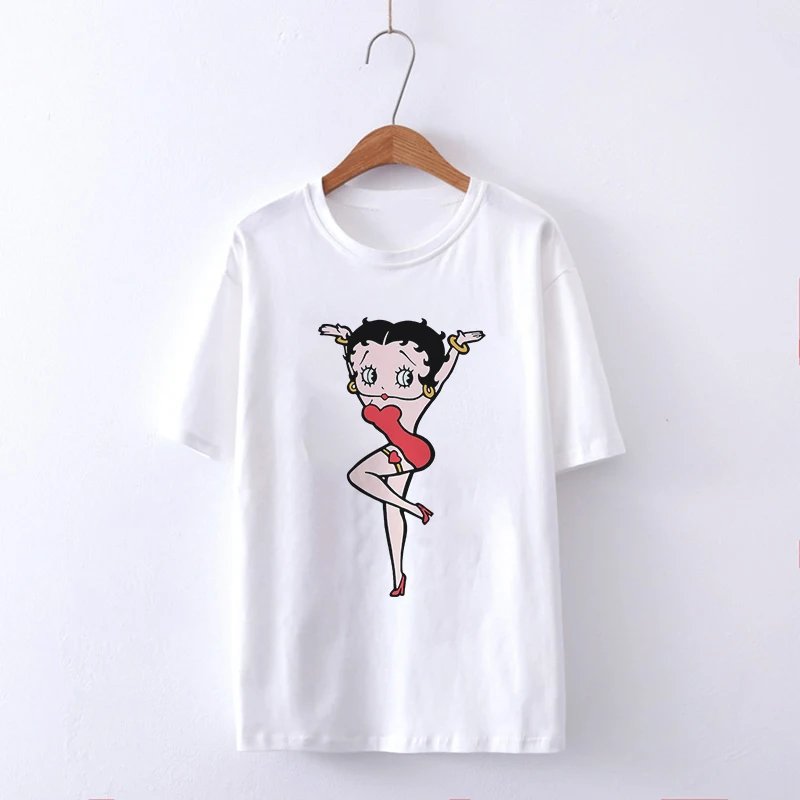 2020 Summer Casual Vogue Female T-shirt Harajuku Funny Betty BOOP Printed Tshirt Vintage Aesthetic T Shirt New White Streetwear