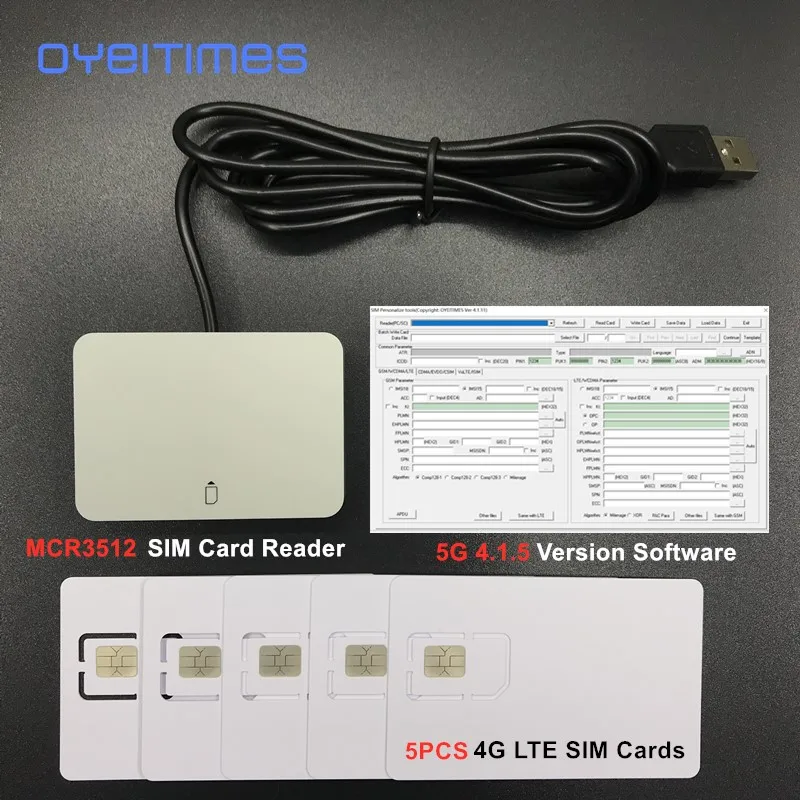 OYEITIMES 4G LTE SIM Card Reader Writer Programmer+5PCS 128k 4G LTE Blank SIM Cards +1PC 2G3G4G5G 4.1.5 Ver SIM Card Software