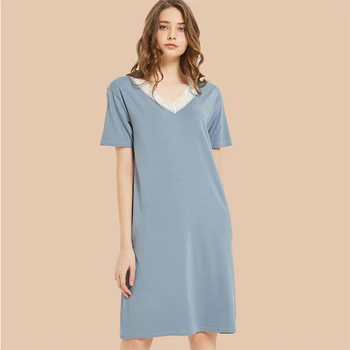 

Women Sexy Lace Sleep Wear Short Sleeve Cotton Nightgowns Fashion Loose Elegant Women's Underwear Summer Sleepwear Home Clothing