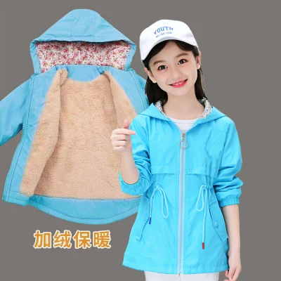 light blue 2 Одежда для девочек г. Осенняя Новая тонкая детская одежда розовая/синяя ветровка для девочек, зимнее пальто с капюшоном для девочек - Цвет: light blue 2