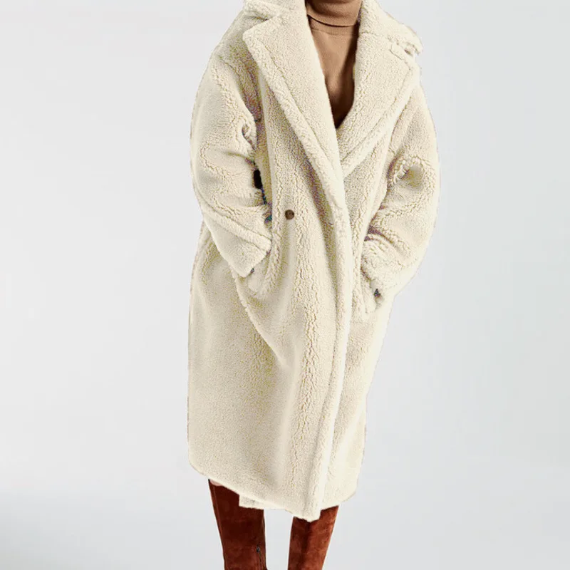 DEAT осенне-зимнее плотное пальто с отложным воротником и длинными рукавами и карманами из меха в стиле пэчворк женская теплая куртка WJ11111XL