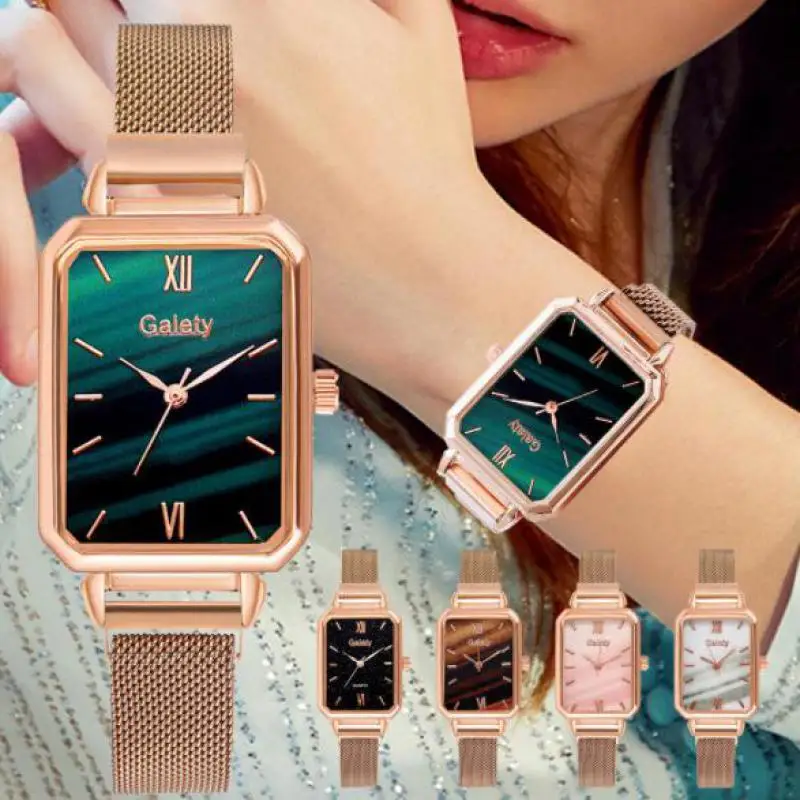 Ladies Quartz Watch 2021 Simple Fashion Luxury Rose Gold Stainless Steel Mesh Band Bracelet Set Qt83