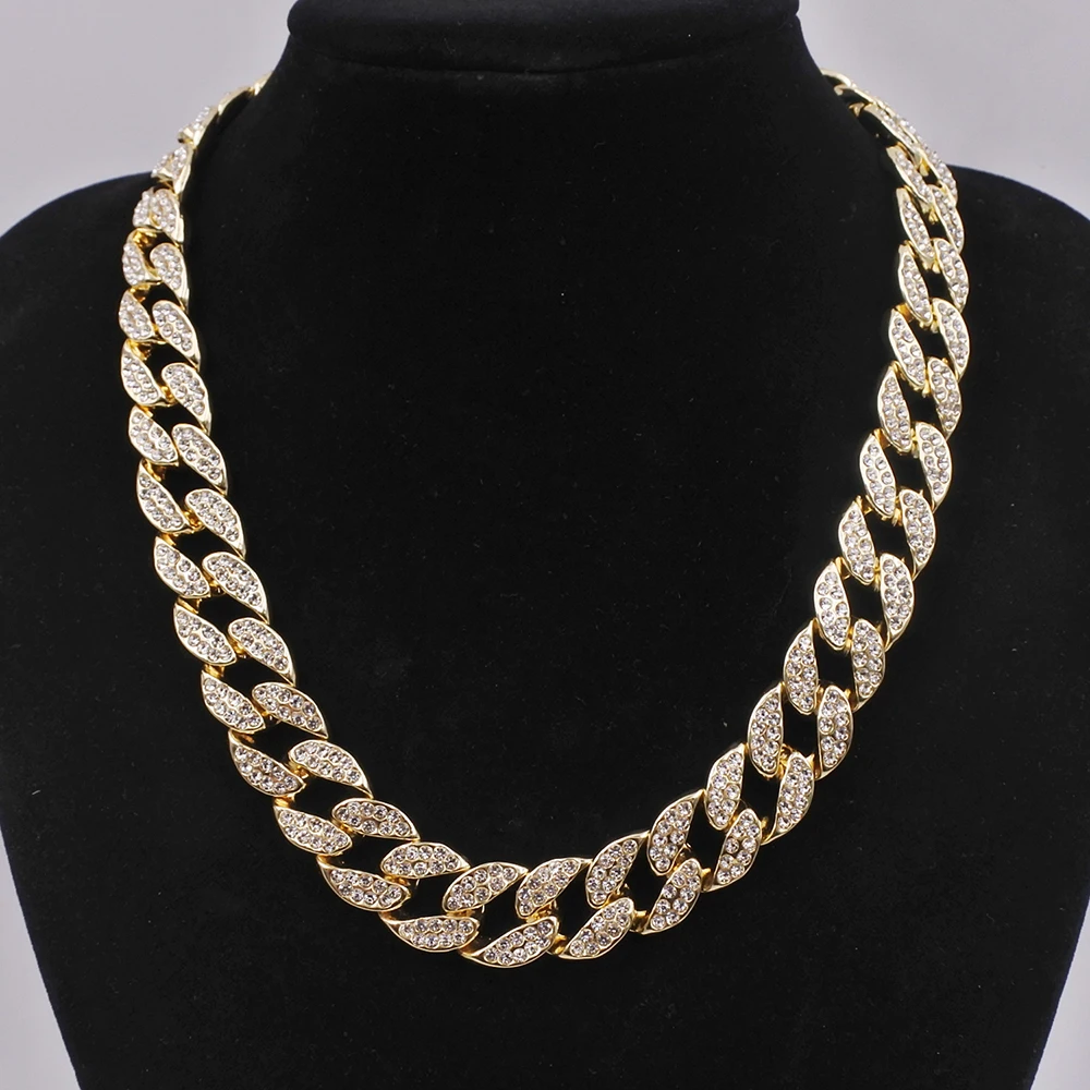 Gold Necklace 16 мм, ювелирные изделия в стиле хип-хоп, кристаллы, стразы, кубинские звенья, цепочка, ожерелье, золото, серебро, цвет, iced out bling, браслеты для рэпера - Окраска металла: Gold Necklace